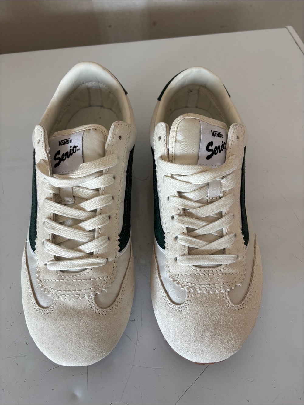 Vans Womens White and Dark Green Suede Sneakers